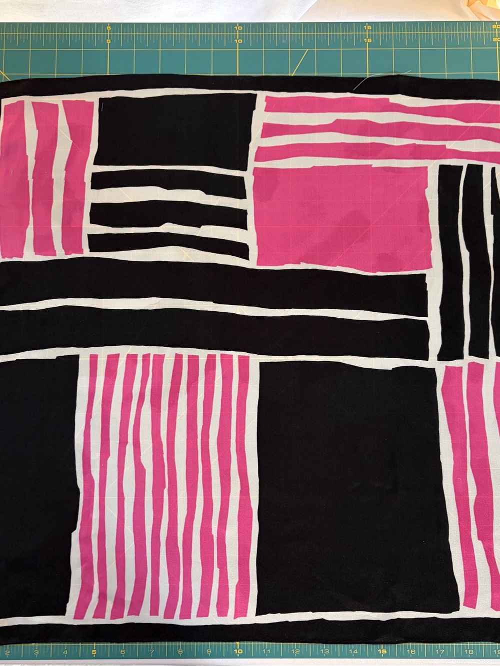 Vintage Anne Klein Pink, Black & White Geometric 100% Silk Scarf